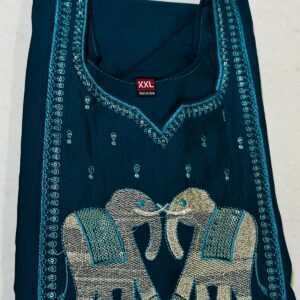 Elegant Teal Embroidered Kurti with Sequin Elephant Motif